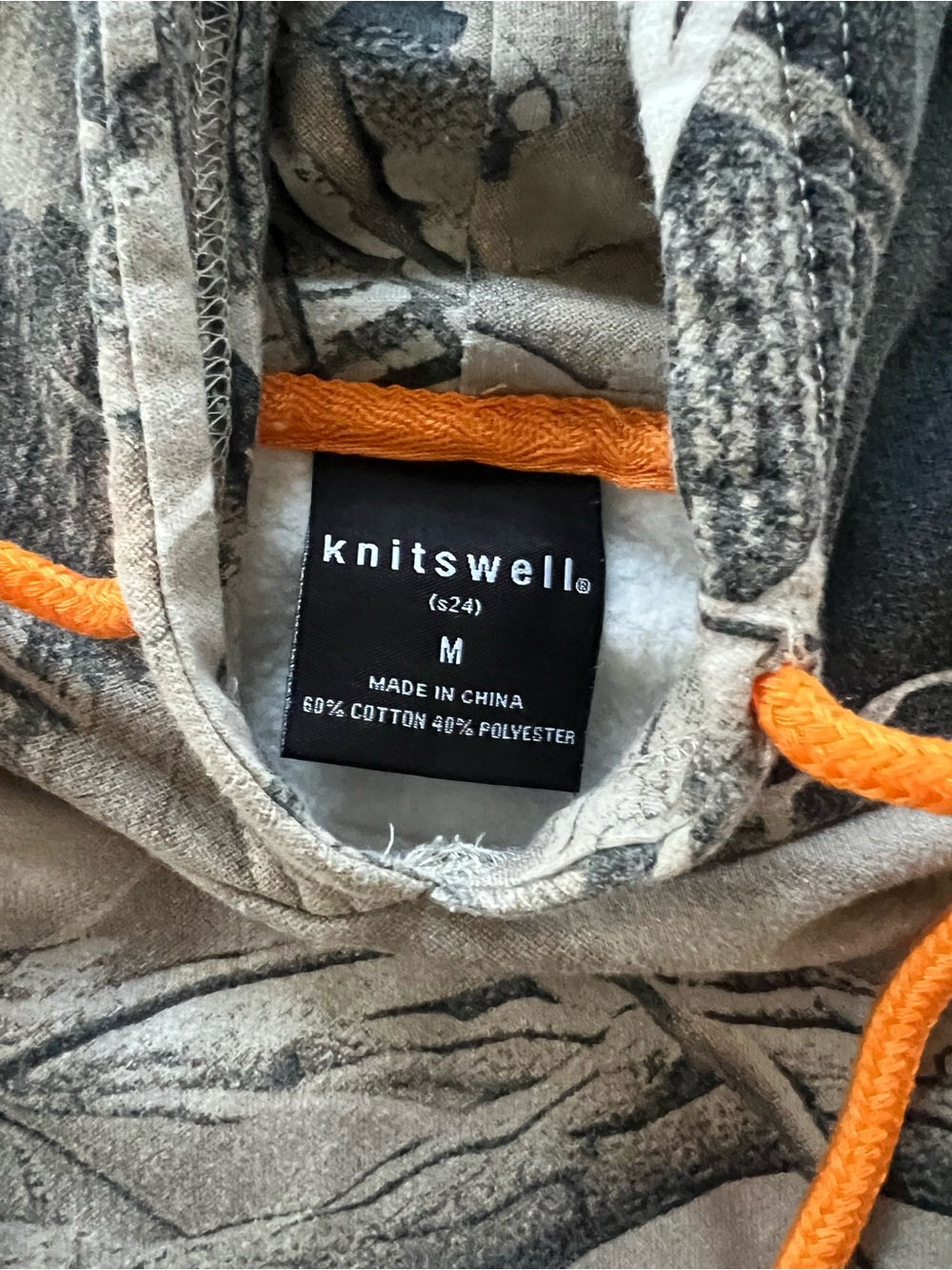 Knitswell Women’s Camo Hoodie in Gray & Black with Orange Drawcords - Picture 5 of 6